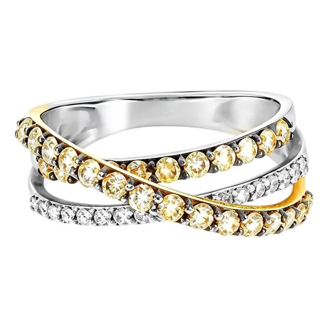 1970s 14K White Gold Champagne Diamond Wide Bridge Band Ring, Size 7 For Sale
