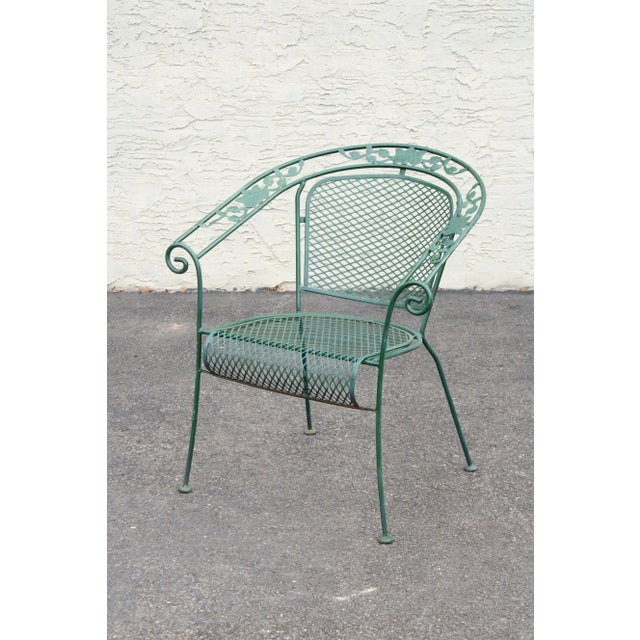 Traditional Vintage Set of Six Wrought Iron Patio Dining Armchairs For Sale - Image 3 of 12