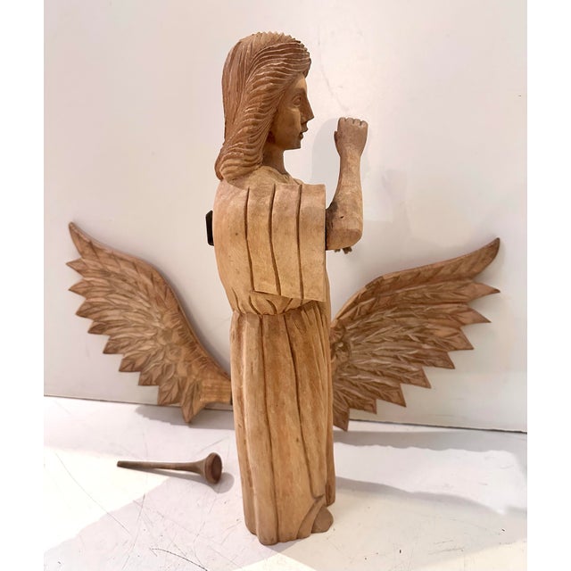 Wood Large Carved Wood Angel Sculpture For Sale - Image 7 of 10