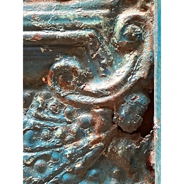 1950s Ceiling Medallion Tile Framed XLG Turquoise For Sale - Image 5 of 11