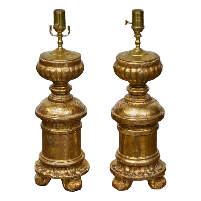 19th Century French Baroque Revival Giltwood Fragments Made into Lamps - a Pair For Sale