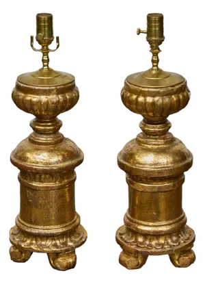 19th Century French Baroque Revival Giltwood Fragments Made into Lamps - a Pair
