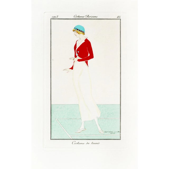 1913 Original French Art Deco Poster, Costumes Parisiens - Costume De Tennis For Sale - Image 4 of 4