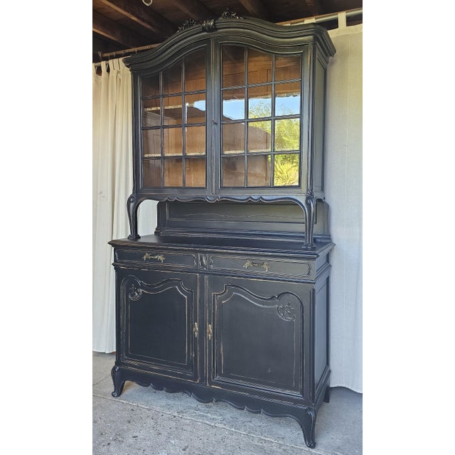 Rococo Antique French Cabinet, Distressed Black, Rococo Style, Buffet Cabinet Deux Corps, For Sale - Image 3 of 18