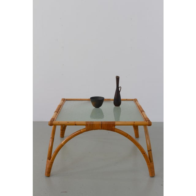 Danish Modern Square Rattan and Glass Coffee Table, 1960s For Sale - Image 12 of 15