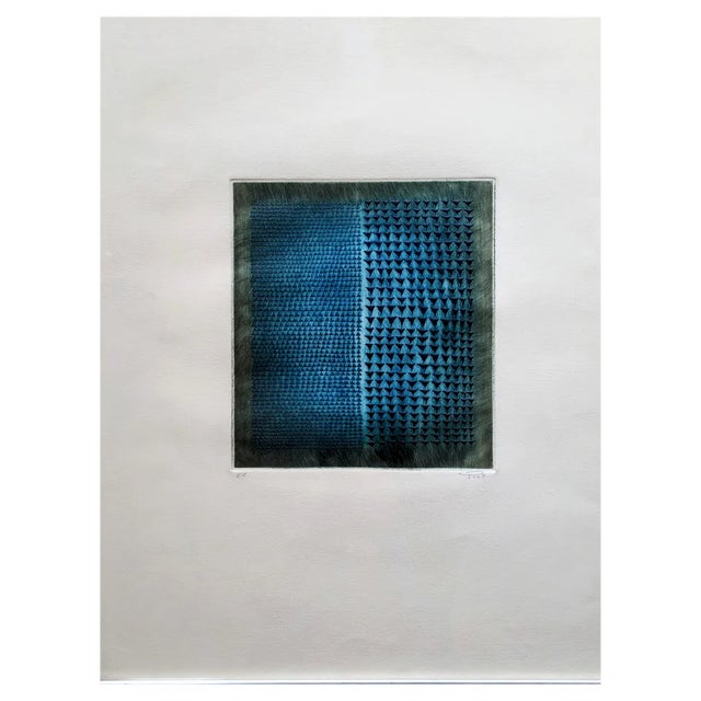 Arthur-Luiz Piza, Blue Abstract Composition, Etching, 1980s For Sale