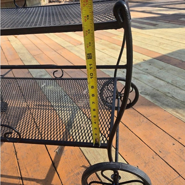 Vintage Outdoor Furniture Table - Wrought Iron Rolling Cart With Shelves For Sale - Image 9 of 10