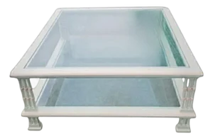Vintage Thomasville Style Square Faux Bamboo Off White Glass Top Coffee Table