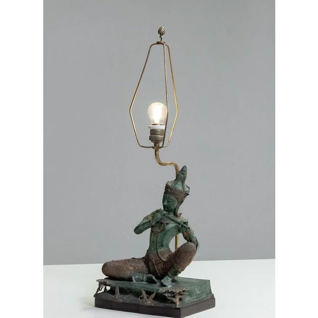 Table Lamp with Phra Aphai Mani Figurine in Gilt Bronze, 1970s For Sale - Image 6 of 12