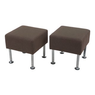 Post Modern Brayton Sidewalk Lounge Seating Square Ottomans Low Stools Aluminum Feet Slightly Darker Set Steelcase Coalesse - a Pair For Sale