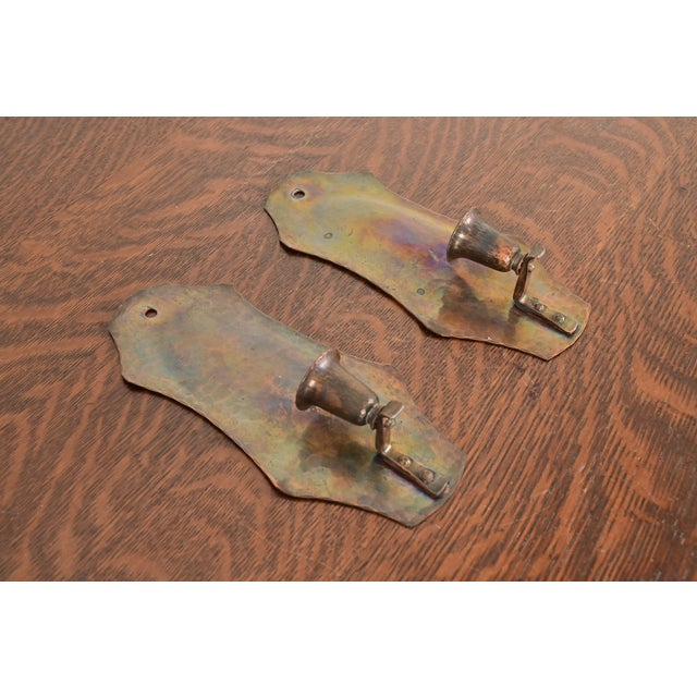 Art Deco Arthur Cole for Avon Coppersmith Arts & Crafts Hammered Copper Candle Wall Sconces, Pair For Sale - Image 3 of 11