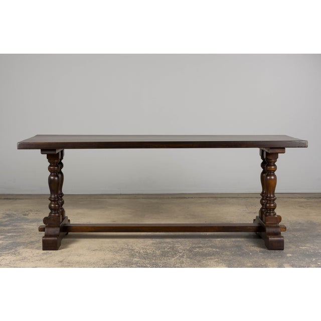 Country French Provincial Oak Trestle Farmhouse Dining Table For Sale - Image 12 of 12