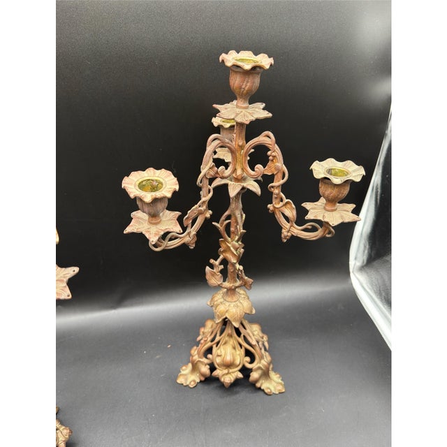 Early 20th Century Antique French Art Noveau Bronze Candelabra Set For Sale - Image 5 of 7