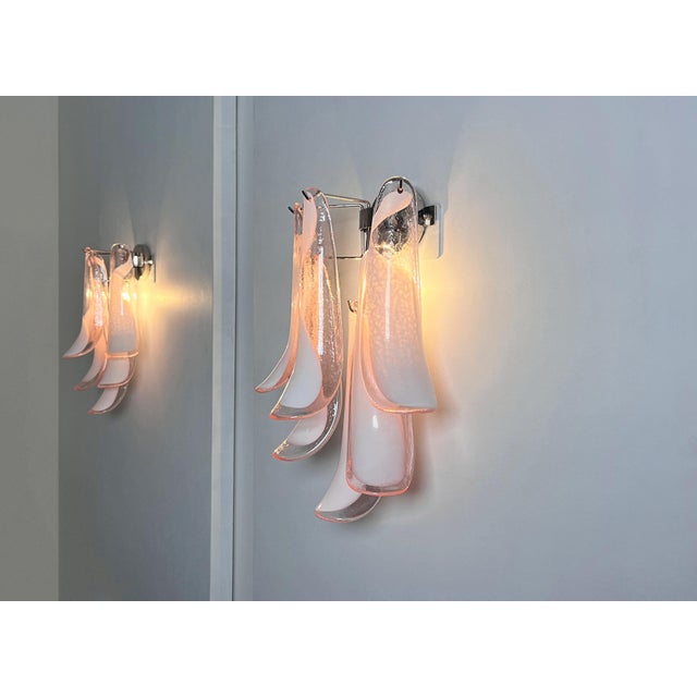 Vintage Italian Murano Wall Lights with Pink Lattimo Glass Petals in the manner of Mazzega, 1990, Set of 2 For Sale - Image 15 of 18