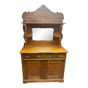 Early 20th Century Antique Tiger Oak, Hand Carved Mirrored Dresser with Headboard and Dove Tail Drawers