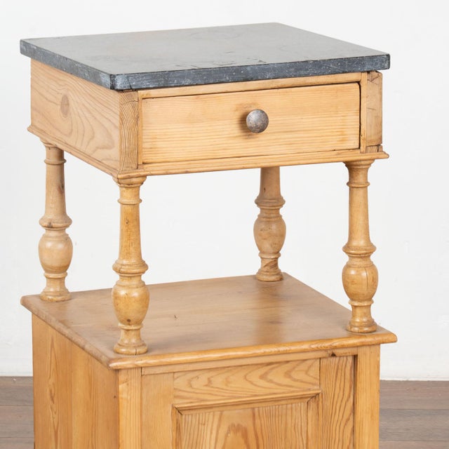 Early 20th Century Small Pine Nightstand With Marble Top and Shelf For Sale - Image 6 of 13