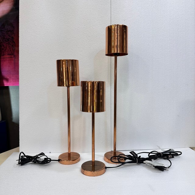 Mid-Century Lamps in Copper, France, 2000s, Set of 3 For Sale - Image 12 of 18