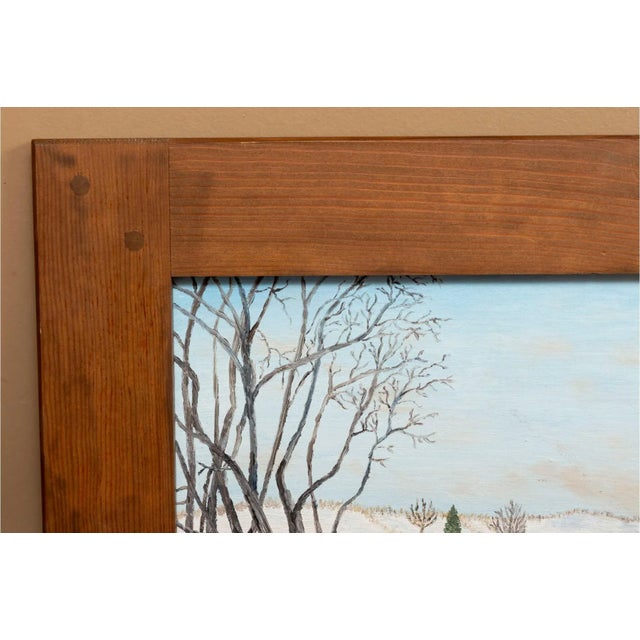 An oil on board landscape painting by North Carolina artist Virginia Mae Love (1958 - 2020), dated 1972, untitled. The art...