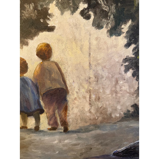 Traditional Vintage 1967 Oil Painting "Children on a Forest Path" Signed Langdon J. For Sale - Image 3 of 10