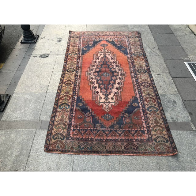 1960s Vintage Turkish Oushak Rug - 4′2″ × 7′6″ For Sale - Image 11 of 11