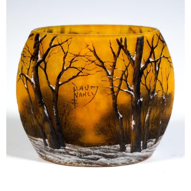 Art Nouveau Cameo Vase with Winter Landscape by Daum Nancy, France, 1900 For Sale - Image 6 of 8