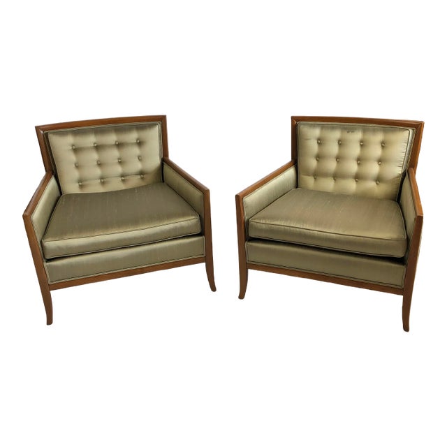 Dupioni Silk Armchairs Attributed to t.h. Robsjohn-Gibbings - a Pair For Sale