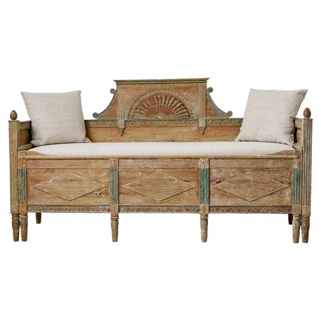 Antique Gustavian Sofa in Pine with Hand-Carved Sun-Design, 1820 For Sale - Image 12 of 12