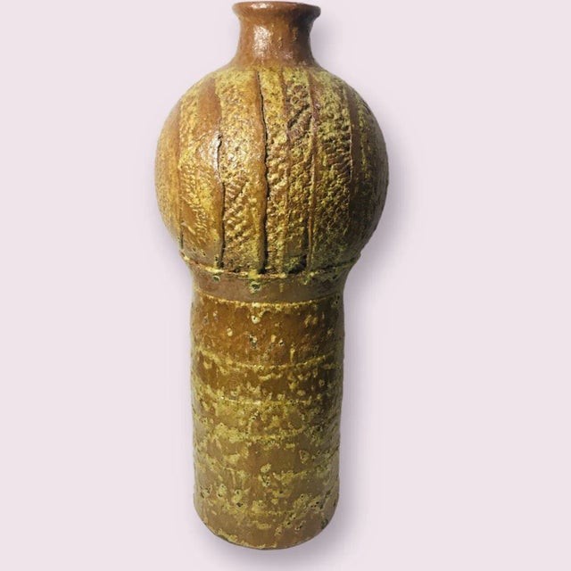 Ceramic Ceramic Floor Vase with Yellow Samot Glaze, 1986 For Sale - Image 7 of 7