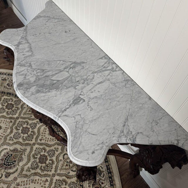 Late 20th Century Hand-Carved Rococo Revival Marble Console & Mirror For Sale - Image 11 of 17