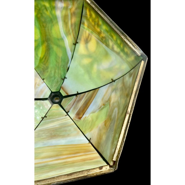 An Early 20th C Original Miller Table Lamp Dogwood Pattern Slag Glass Shade For Sale - Image 10 of 15