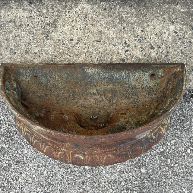 Late 20th Century Neoclassical Cast Iron Half Round Wall Fountain Bowl Lavabo Garden Planter Pot For Sale - Image 4 of 13