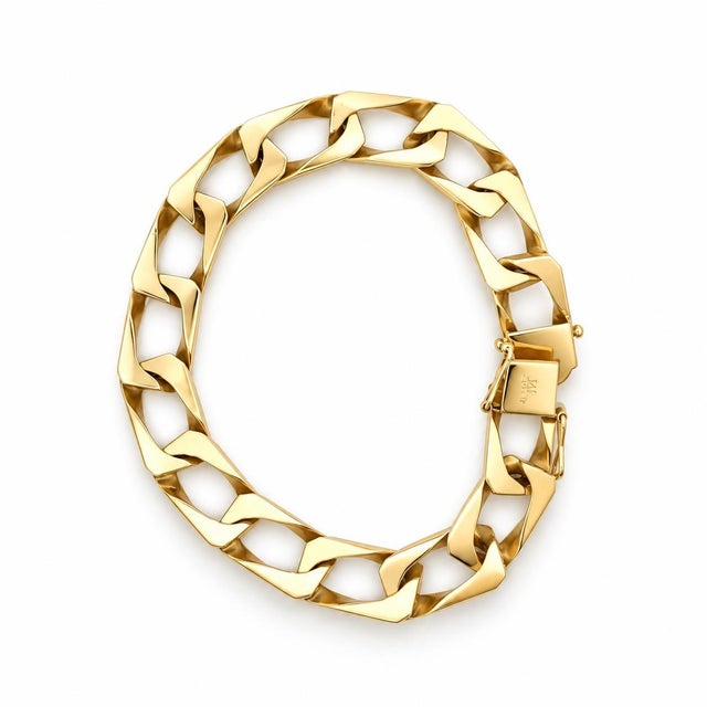 Mid 20th Century Heavy 14k Yellow Gold Chunky Curb Link Chain Bracelet For Sale - Image 4 of 8