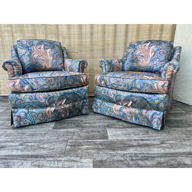 1970s A Pair of Vintage Mid Century / Hollywood Regency Upholstered Lounge Chairs. Circa 1970s For Sale - Image 5 of 18