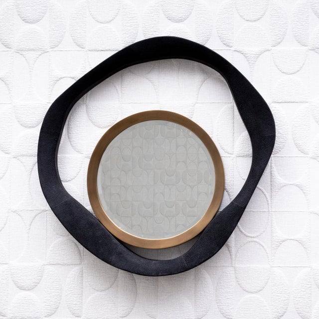 R & Y Augousti Modern Mirror in Black Shagreen With Bronze Patina Brass Details by R&y Augousti For Sale - Image 4 of 7