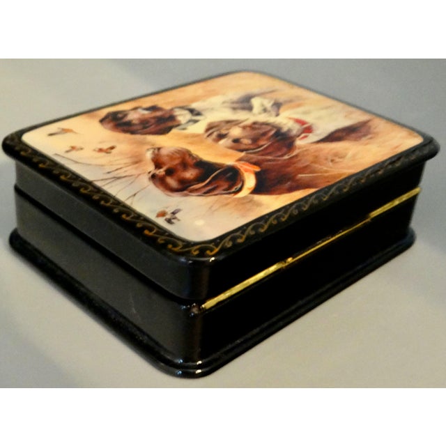 Paper Vintage Russian Papier-Mâché Box With Sporting Dogs For Sale - Image 7 of 9