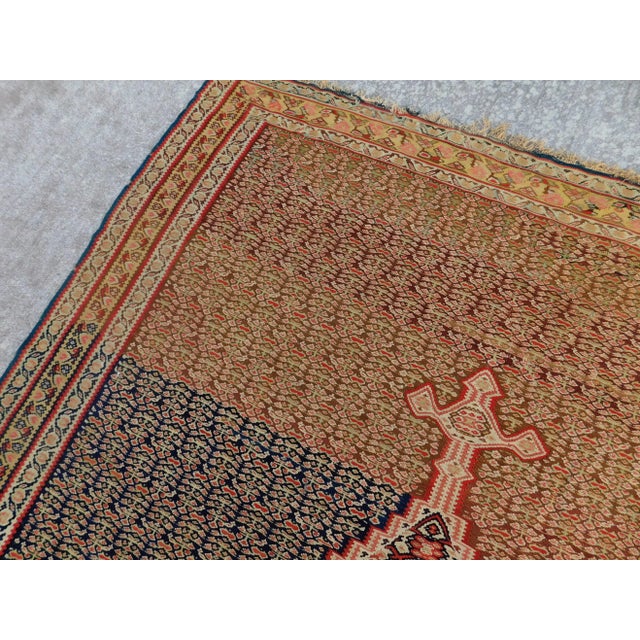 1880's Fine Antique Persian Flatwoven Senneh Kilim Rug 4'4"x 6'8" For Sale - Image 9 of 13