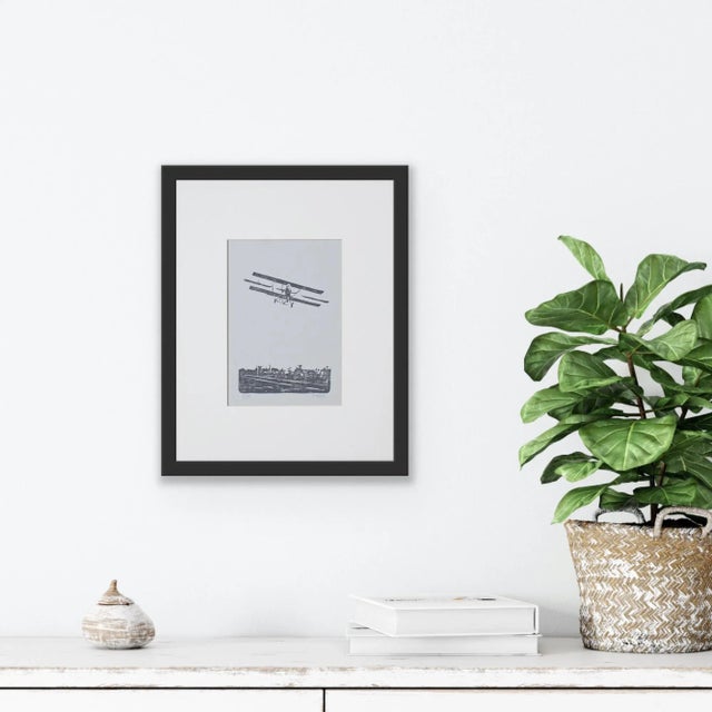 Contemporary Vintage Airplane Original Woodblock Print by Michelle Farro For Sale - Image 3 of 11