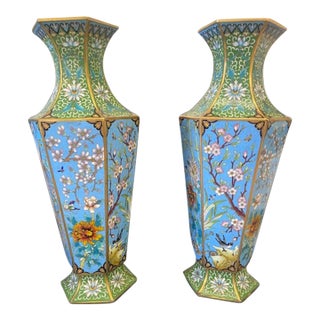 Pair of 19th Century Japanese Cloisonne Enamel on Bronze For Sale