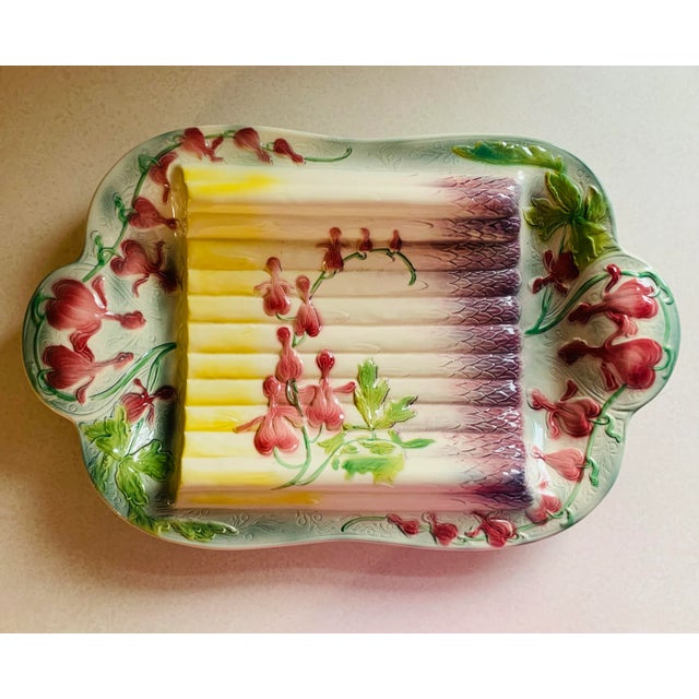 Antique 1930s St Clement French Majolica Asparagus Serving Platter For Sale - Image 9 of 9