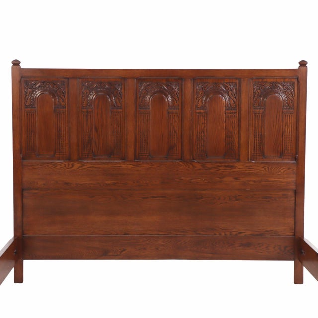 Wood Gothic Style Carved Oak, King Size Bed. For Sale - Image 7 of 9