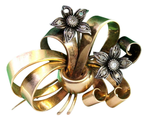 Gold and Silver Brooch with Diamond Chips