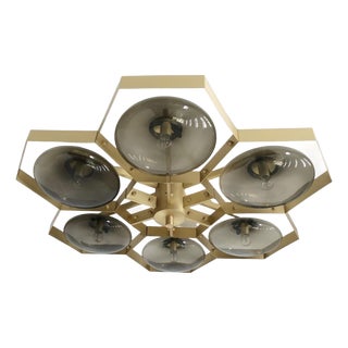 21st Century Hive Satin Brass Smoky Murano Flush Mount by Fabio LTD For Sale