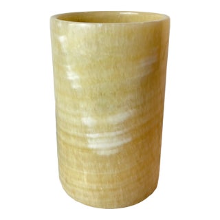 Mid 20th Century Cylinder Onyx Marble Vase or Candle Holder For Sale