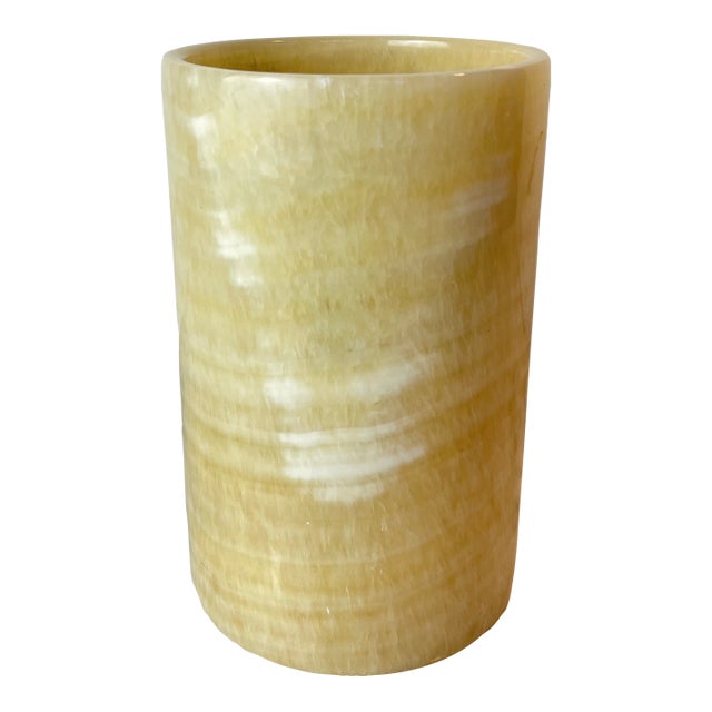 Mid 20th Century Cylinder Onyx Marble Vase or Candle Holder For Sale