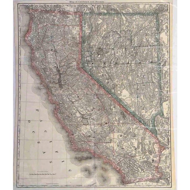 This significant 32" x 20" antique map, titled "Map of California and Nevada," was published by G.W. Gray & Son, a...