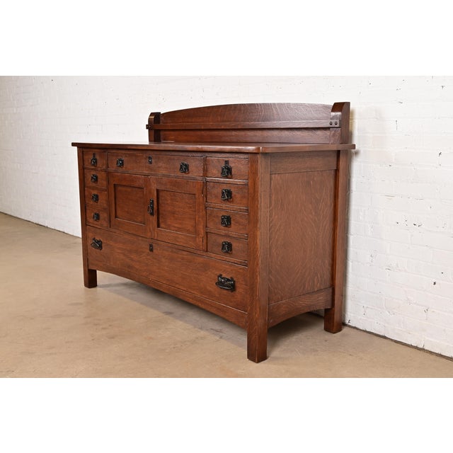Mission Limbert Antique Mission Oak Arts & Crafts Sideboard Buffet, Newly Refinished For Sale - Image 3 of 15