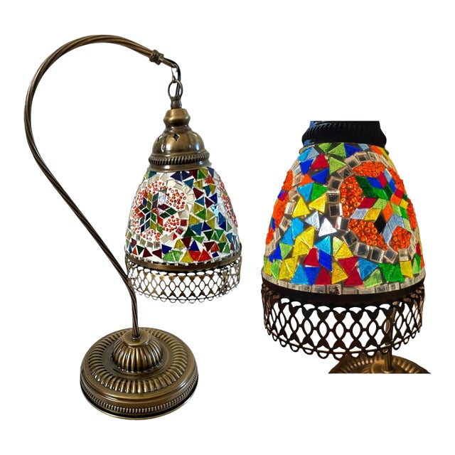 Swan Neck Reading Table Lamp, Turkish Mosaic Retro Desk Light, Handmade 17.5” For Sale