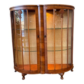 Early 20th Century Art Deco Tiger Oak Curio Cabinet W/ Light For Sale