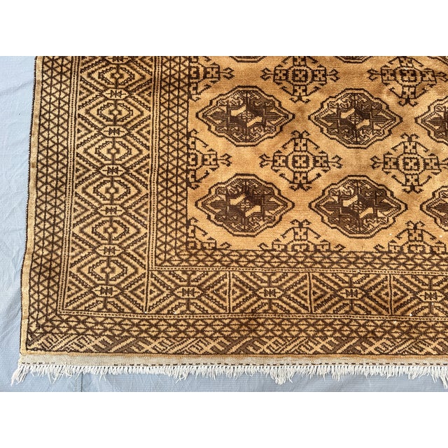 Textile Terracotta Design Camel Turkmen Bokhara Hand-Knotted Wool Rug - 6'9" X 8'5" For Sale - Image 7 of 9