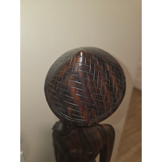 Monumental Mid-Century Two-Tone Macassar Ebony Balinese Harvest Maiden & Water Carrier Sculptures – Pair For Sale In Phoenix - Image 6 of 12